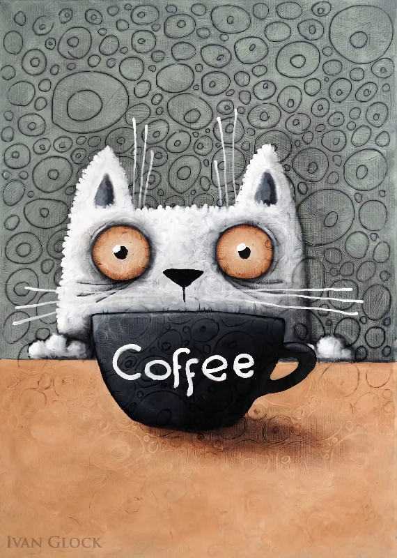 Tranh canvas mèo coffee