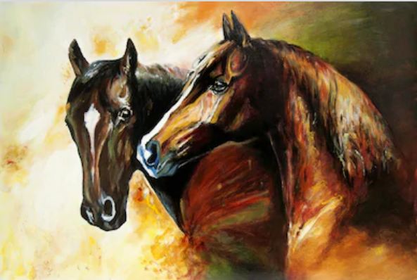 Tranh canvas sơn dầu hai chú ngựa 758649052