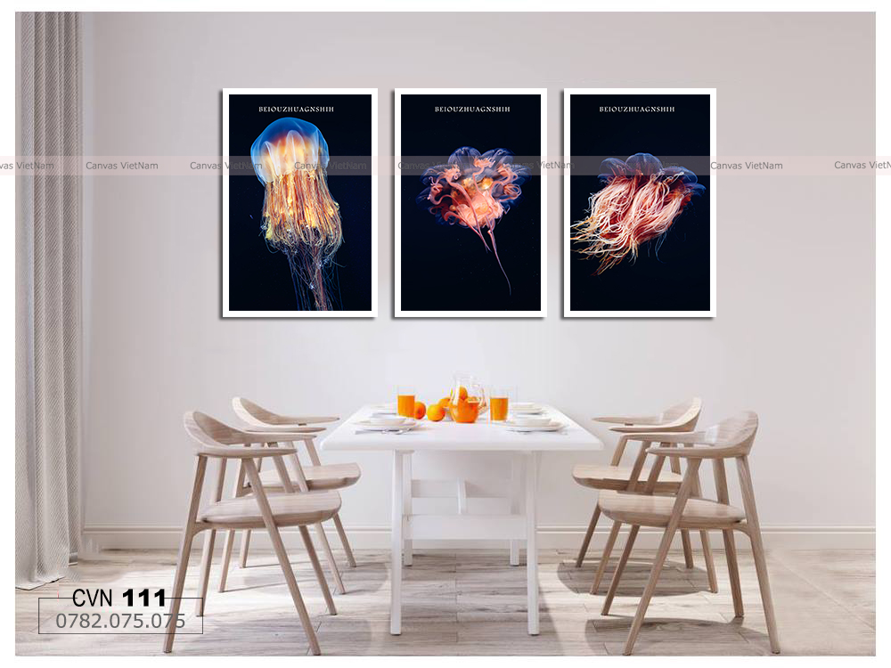 Bộ 3 tranh canvas sứa biển-BP111